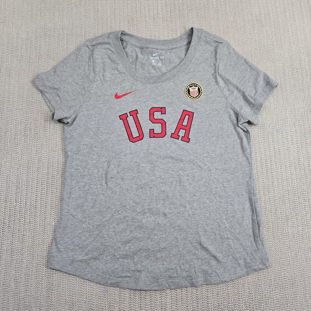 USA Olympic Team Shirt Womens XL Heather Gray Nike Tee Short Sleeve Scoop Neck